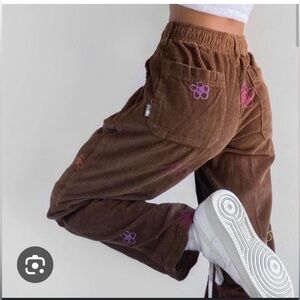 Urban Outfitters Brown Corduroy Pants with Floral Embroidery